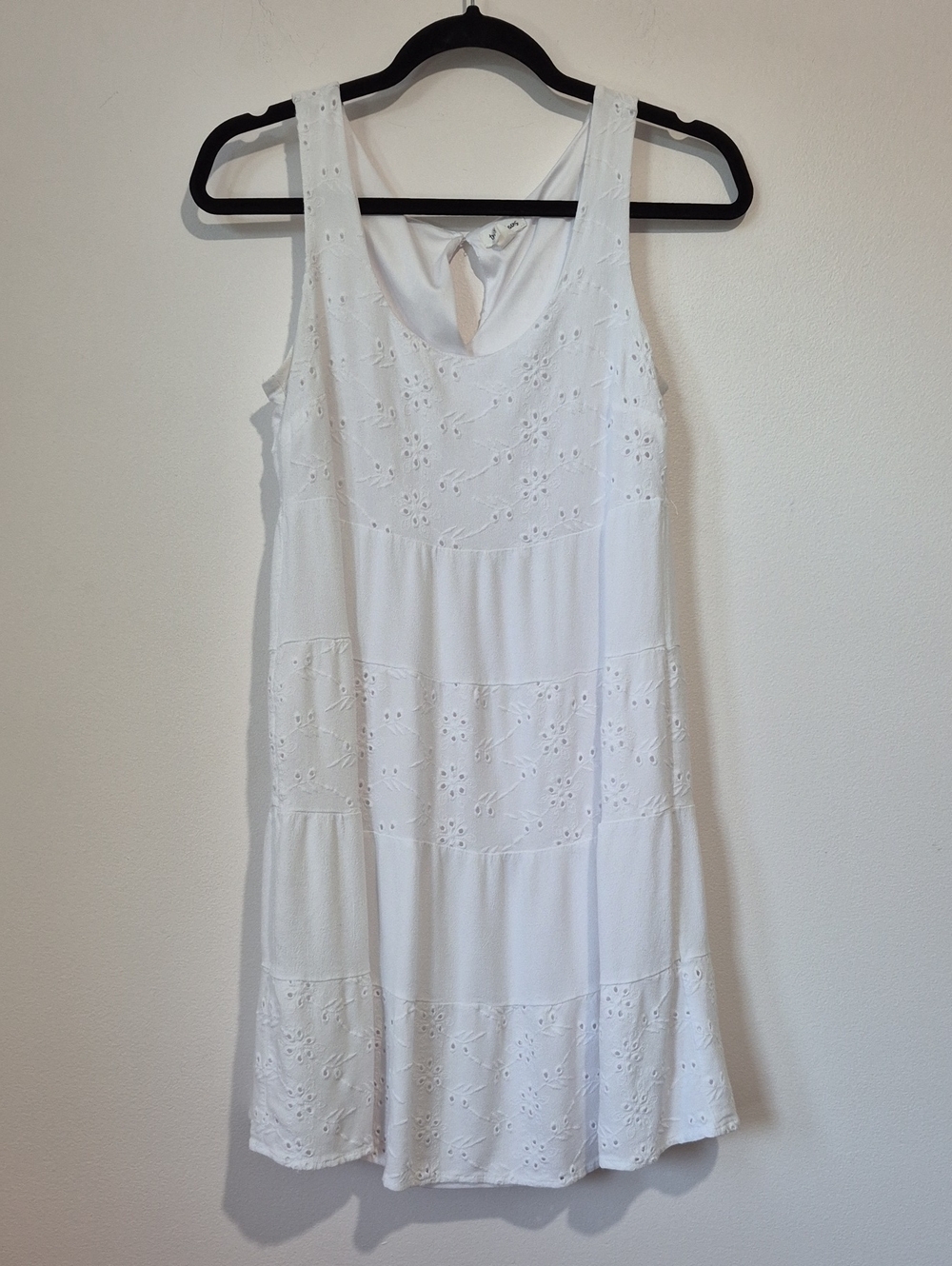 TRIBAL JEANS EYELET TIERED WHITE DRESS
